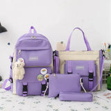 2022 NEW 5-piece set School backpack Canvas Korean Large capacity Women's backpack Kawaii cute doll school girl backpack