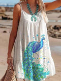 Spring O Neck Loose Sling Beach Dress Sexy Off Shoulder Hollow Boho Dress Women Retro Pattern Print Patchwork Summer Mini