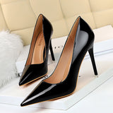 Breakj Fashion Simple Fine Heel High Heel Bright Face Patent Leather Shallow Mouth Pointed Women's Shoes High Heels Single