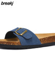 2023 New Summer Beach Holiday Women Cork Slipper Casual Buckle Non-slip Outside Nubuck Leather Slip on Slides