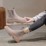 2023 New Suede Black Women's Ankle Boots Platform Shoes Casual Chelsea Boots Fashion Motorcycle Fashion Short Botas