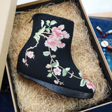 Breakj Boots Embroidered Cloth Boots Women Winter Clip Cotton And Velvet Short Boots With High Slope Heel And High Heel Embroidered