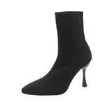 Net Red Thin Skinny Boots Knitted Elastic Boots Women's New Sharp Tips Sexy Fine And High Heel Short