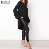 Fashion Women's Asymmetrical Blouse 2022 ZANZEA Elegant Puff Sleeve Tops Layered Blusas Female Solid Blusas Tunic