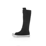 Top Women's Canvas Shoes Knee High Boots Side Zipper Flats Vulcanized Shoes Lace-Up Comfortable Platform Sneakers