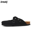 2023 New Summer Women Cork Slippers Buckle Non-slip Casual Closed Toe Sandals