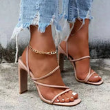 Breakj With A Word With Sandals Women Fashion Thick Heel Tight With Solid Color Simple Roman Sandals