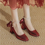 Breakj High Heel Wedding Shoes Women High Heel Bow Bridal Shoes 2025 Spring New Mary Jane Women's Shoes Square Single