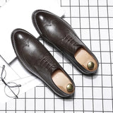 Breakj Men's Shoes Korean Version Trend Rock Carved Pointed Casual Shoes Men's British Vintage Business Shoes