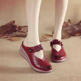 Muffin Heel Flat-Soled Women's Slippers Cave Style Leather Hollowed-Out Sticky Mother Shoes Flat Soles Raised Soft