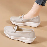 Breakj Leather Thick-Soled Mother Shoes 2024 New Women's Single Shoes Pedal Light And Anti-Slip Loose Pastry Shoes Casual Bean