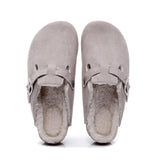 2023 New Winter Unisex Cork Slippers Casual Women Plush Inside Men Buckle Nubuck Leather Closed Toe Slide Slip on