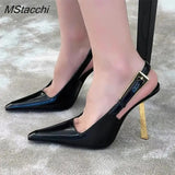Gladiator Sandals Women High Heels Shoes Pointed Toe Shallow Pumps Strange Heels Runway Slingback Stiletto Sandals