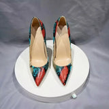 Floral Snakeskin Pattern Women Pointy Toe High Heel Shoes Sexy Designer Slip On Stiletto Pumps for Party Dress