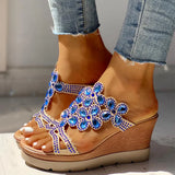 Dropship Wedge High Heels Sandal Leisure Platform Rhinestones Summer Slip on Mules Slippers Women Shoes
