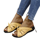 Breakj Bow Slope And Slippers New Solid Color Rocking Line Hollow Shoes Fish Mouth Slippers