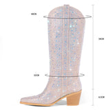 Breakj New Pointed Thick Heel High Boots Women's Plus Size Fashion Hot Drill Sleeve Women's