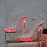 Breakj 34-43 Sexy Super High Heels Luminous Thin Heel Waterproof Platform Sandal Transparent Model Crystal Shoes Wedding