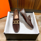quality leather shoes metal chains flat women round toe mules spring autumn single moccasins female comfy slip on