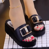 fashion metal buckle bow high heels slippers outdoor thick bottom wedge beach