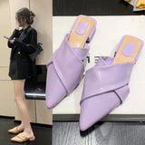 Spring New Korean Version Pointed Leisure Cross Rear Empty Slippers Women's Baotou French Square Heel Breathable