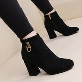 Breakj / Winter 2023 Martin Boots British Wind Frosted Ankle Boots Thick Medium-High Heel Nude Boots Plus Size 43 Women's