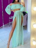 Women Fashion Print Perspective Party Suit Two Piece New Sexy Wrap Chest Short Top Slit Skirt Suit 2022 Summer Casual Beach