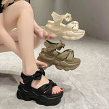 Breakj Platform Heel Sandals Female Summer 2023 New Korean Fashion Open Toe A Word Button Wear Beach Sandals