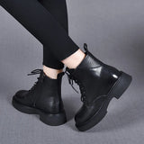 Martin Boots Girls 2023 Autumn And Winter New Tie With Casual Head Cowhide Short Boots Comfortable Cotton