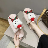 And Winter Christmas Plush Slippers Female Cartoon Bear Baotou Home Cotton