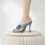 Yards 2024 New Simple Versatile Denim Flower Clip Toe Temperament High With Cool