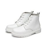 Solid White Women Ankle Boots Autumn Winter Split Leather Platform Shoes Female Non-Slip Punk Ladies Motorcycle