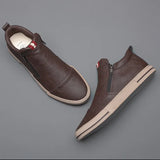 on Men's Chelsea Boots Spring Fashion High-Top Sneaker Shoes British All-match Casual Leather Shoes Wear-Resistant