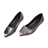 flat metal shoes with pointed toe buckle for women, leather loafers, women's shoes, casual shoes for women,