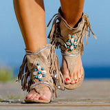 New Fringed Flat Toe Sandals Large Size Wish Hand Beaded Roman
