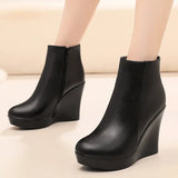 Breakj High Heemon Women's Boots Middle-Age Women's Shoes 33 Yards Round Head Waterproof Table Thick-Bottomed Single Boots Plus Velvet Slope And Short Boots