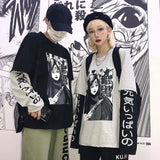 Harajuku Sweatshirt Women Patchwork Unisex Pullovers Japanese Anime Print Comics Jumpers Fake 2 Pieces Woman