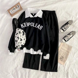two-piece hoodies wide-leg pants suit female students Korean version of loose polo collar 2022 new autumn tide Harajuku