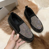 Large Size Women's Shoes Water Drill Woolen Shoes Women's Thick-Soled Muffin Shoes Round Head Comfortable Single Shoes Fashion Love