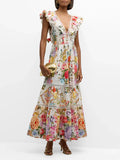 French Dress 2025 New Dress Dress Printed Lotus Leaf Side High-Grade Floral Dress