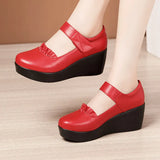 Slope Heel Single Shoes Women's 2023 Thick Bottom Waterproof Platform Soft Soles Red Large Size 43 Middle-Aged Mother