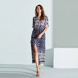 11 Colors New Women Maxi Dress Floral Print beach dress summer Bohemian V-neck Three Quarter Sleeve Split Long Dress