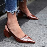 2022 Genuien Leather Vintage Pointed Toe Women Shoes Pumps Spring Summer Party Dancing Slingback Heel Sandals Sadalias