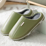 Shoes Home Warm Slippers Leather Memory Foam Indoor Slippers For Men Non-Slip Winter Fur Plush House Couples Women