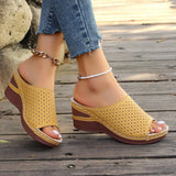 Breakj Women Large-Size Slopes And Summer New Fish Mouth Hollow Breathable Wear Thick-Bottomed Slippers