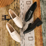 Ways pointed toe small leather shoes women flats shallow slip on loafers brogue shoes thick heels cut out one band