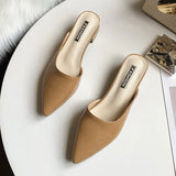 Pointed Toe Womens Slippers Slip On Ladies Mules Low Heel Woman PU Leather Pumps Summer Casual Slides