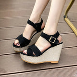 Breakj Buckle With Hemp Rope Comfortable Summer New Sloped Sandals Cross Fish Mouth Water Table High Heels Women's
