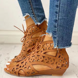 Size Women's Shoes 2024 Summer New Women Wear Lace Up Hollow-out Sandals