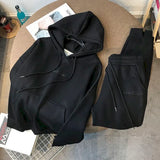 and winter new suit thickened plus velvet pullover hooded women's suit sports and leisure two-piece trousers and